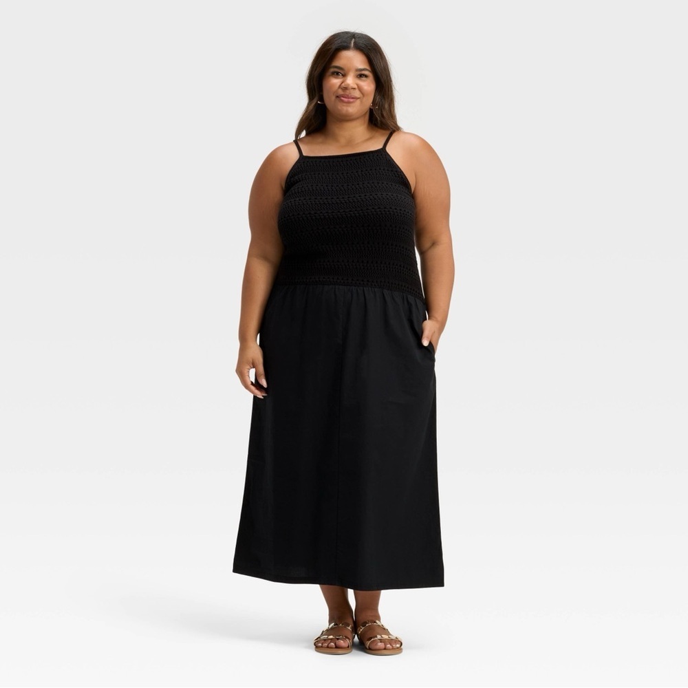 Universal T. Women's Drop Waist Maxi Cotton Old money minimalist Dress Black XXL